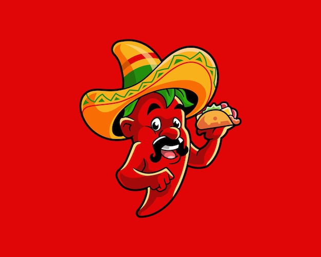 Carácter Chile Mexicano Con Tacos Ilustración Vectorial