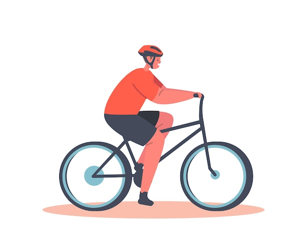Carácter de ciclista de niño montando bicicleta aislado sobre fondo blanco. Bicicleta Actividad deportiva activa Vida y estilo de vida saludable, Ciclista, Niño aprende a andar en bicicleta. Ilustración de vector de gente de dibujos animados
