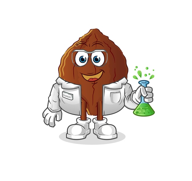 Carácter científico del cacao. vector de mascota de dibujos animados