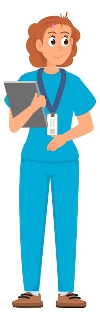 Vector carácter de cirujano femenino trabajador médico de mujer de dibujos animados aislado sobre fondo blanco