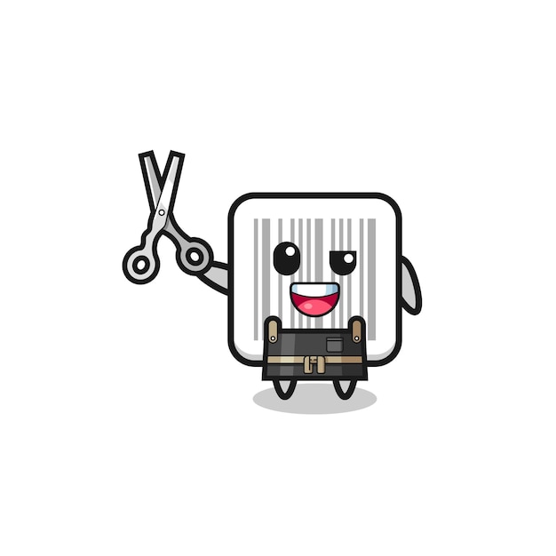 Carácter de código de barras como diseño lindo de la mascota de la barbería
