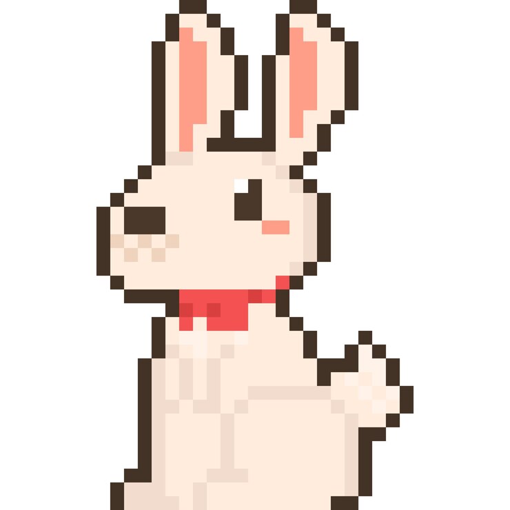 Vector caracter de conejo de dibujos animados de pixel art con corbata de papilla roja 2