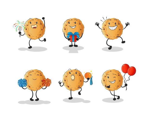 Carácter de conjunto de celebración de galletas. vector de mascota de dibujos animados