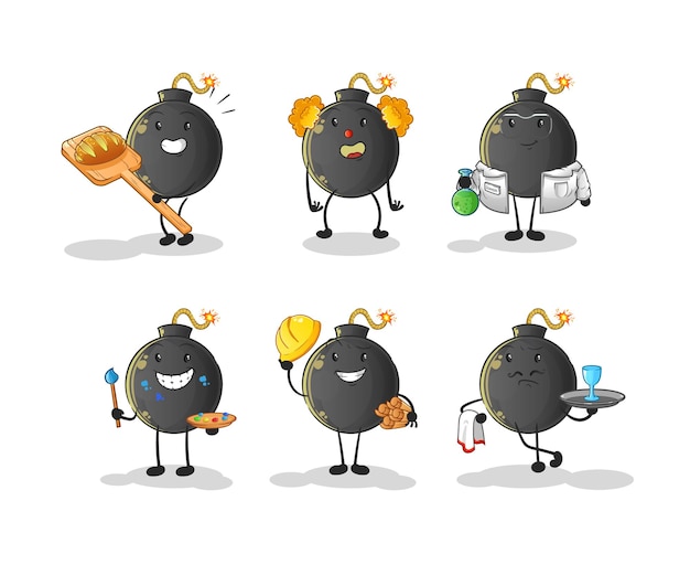 Carácter de conjunto de profesión de bomba. vector de mascota de dibujos animados