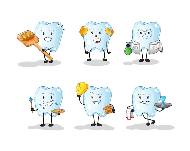 Carácter de conjunto de profesión dental. vector de mascota de dibujos animados