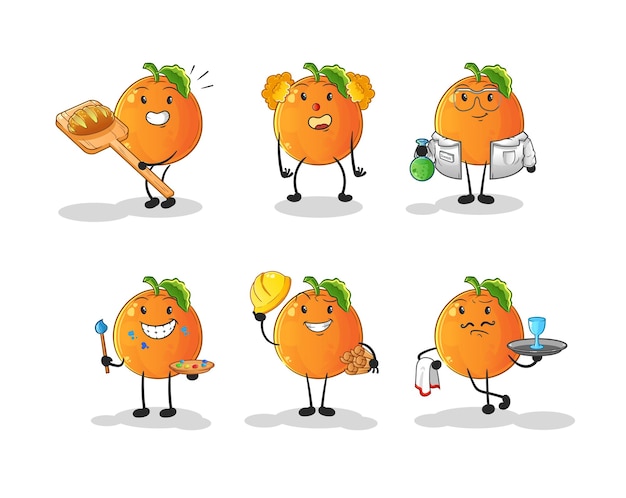 Carácter de conjunto de profesión naranja. vector de mascota de dibujos animados