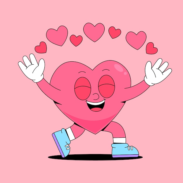 El carácter del corazón feliz con los corazones flotantes