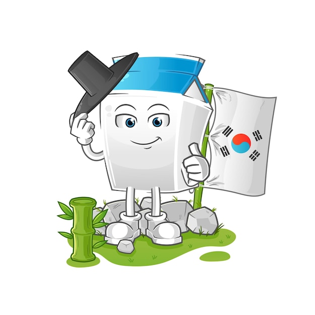 carácter coreano de leche. vector de mascota de dibujos animados
