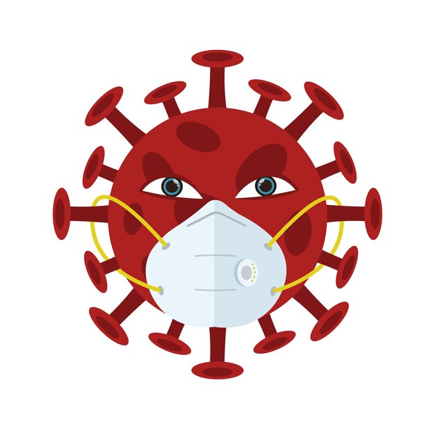 Carácter de coronavirus en icono plano de elemento de diseño de ilustración de máscara médica