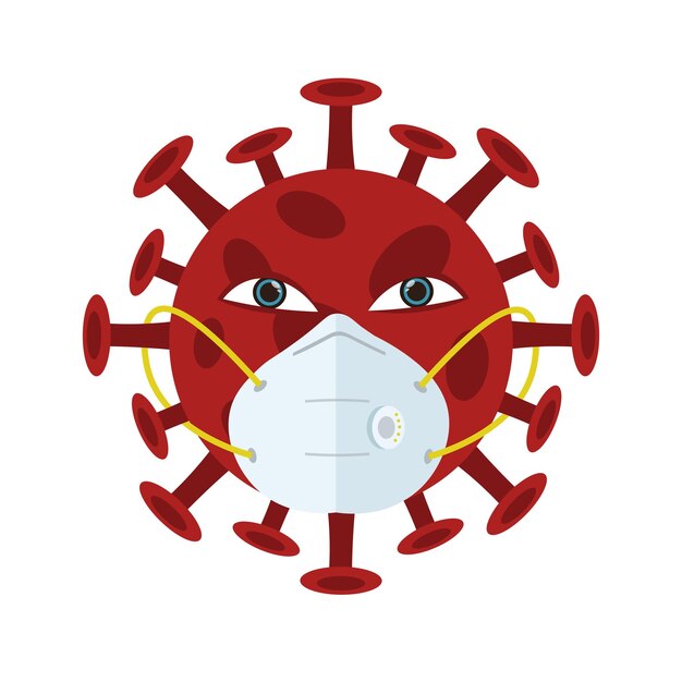 Vector carácter de coronavirus en icono plano de elemento de diseño de ilustración de máscara médica