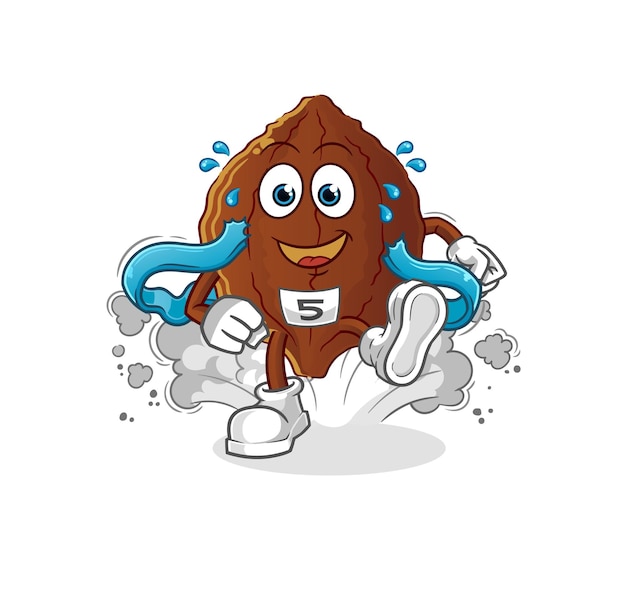 Carácter corredor de cacao. vector de mascota de dibujos animados