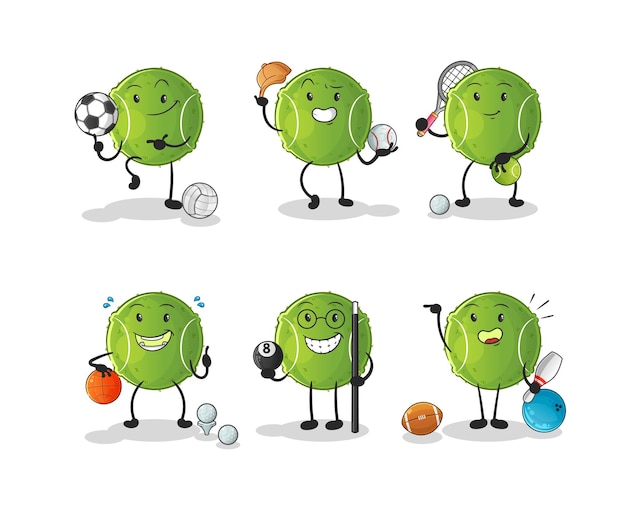 Carácter deportivo de pelota de tenis. vector de mascota de dibujos animados