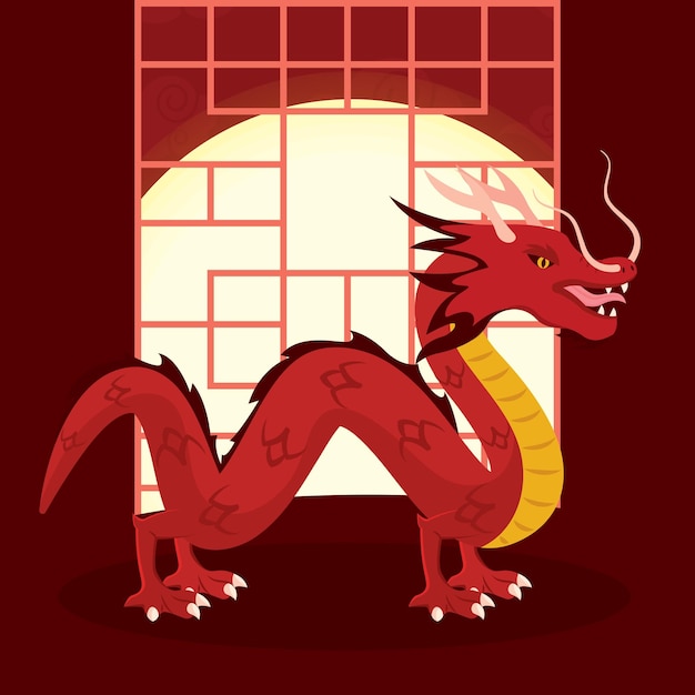 Carácter de dragón chino lindo aislado en una plantilla asiática Ilustración vectorial