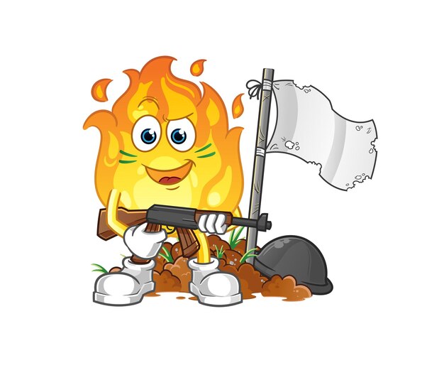 Carácter del ejército de fuego. vector de mascota de dibujos animados