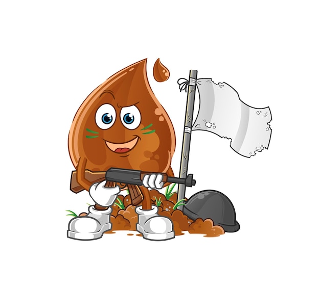 Carácter del ejército de gotas de chocolate. vector de mascota de dibujos animados