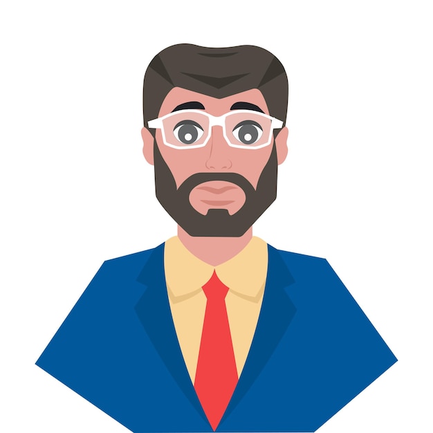 Carácter de empresario con anteojos sobre fondo blanco.