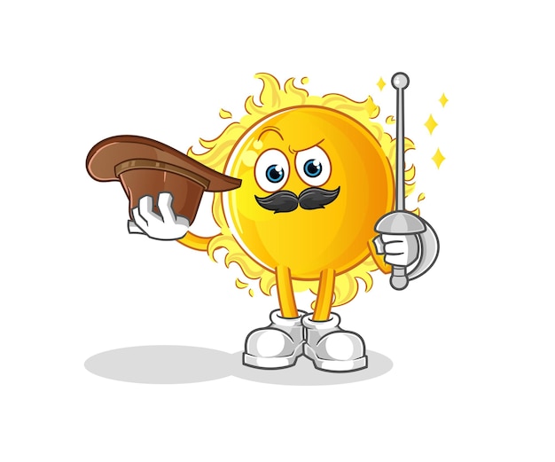 Carácter de esgrimista solar. vector de mascota de dibujos animados