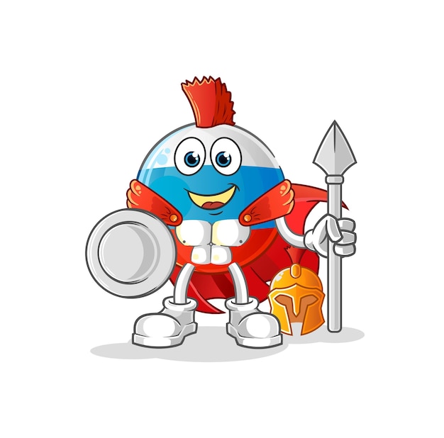 Carácter espartano de la bandera de Rusia. vector de mascota de dibujos animados