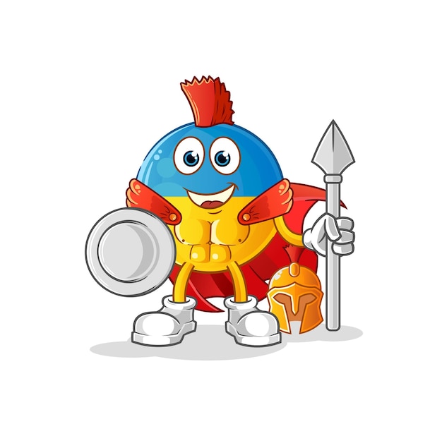 Carácter espartano de la bandera de Ucrania. vector de mascota de dibujos animados