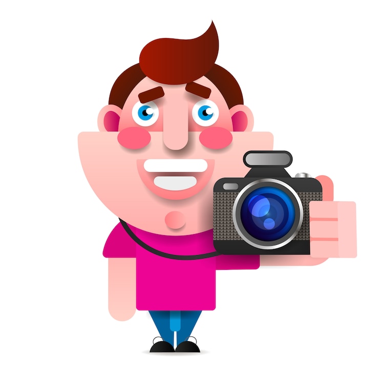 Vector carácter del estilo de la historieta del vector del fotógrafo. aislado