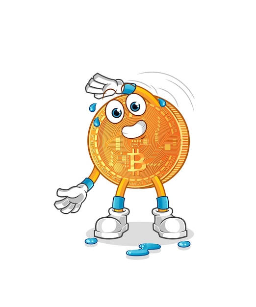 Carácter de estiramiento de Bitcoin. vector de mascota de dibujos animados