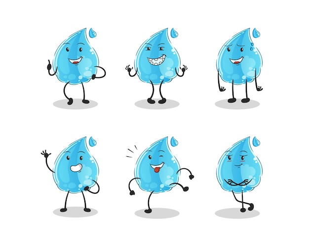 Carácter feliz de la gota de agua. vector de mascota de dibujos animados
