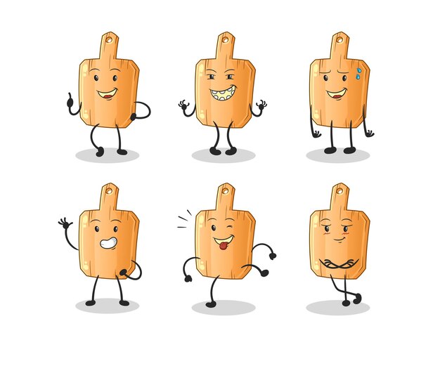 El carácter feliz del juego de mantel de madera. vector de mascota de dibujos animados