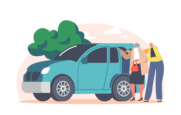 Vector carácter femenino voluntario ayuda a la anciana a sentarse en el automóvil para el transporte voluntariado apoyo a las personas mayores