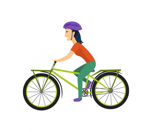 Carácter fresco del vector en la mujer adulta joven que monta las bicicletas