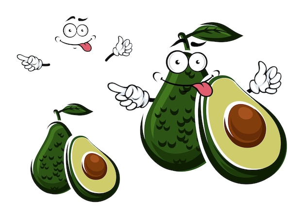 Carácter de fruta de aguacate y semilla con corte.