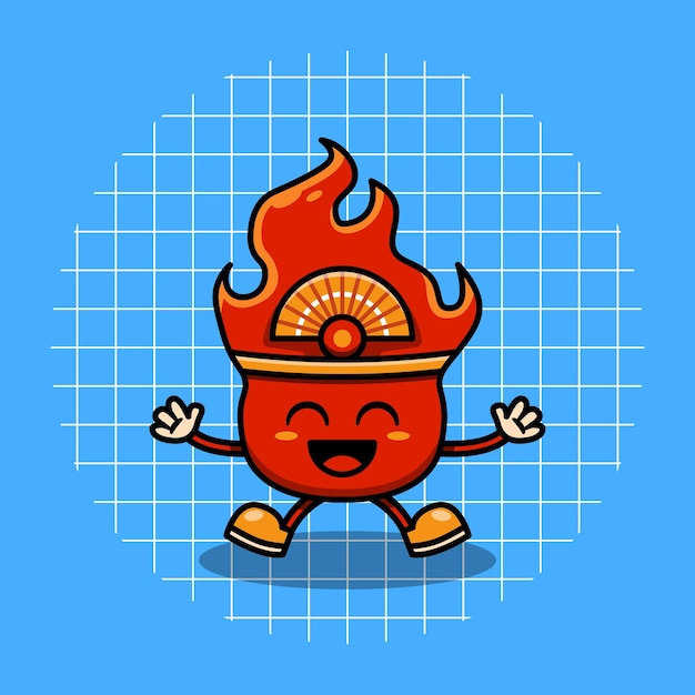 Carácter de fuego con ilustración de vector de expresión feliz en estilo de dibujos animados plana