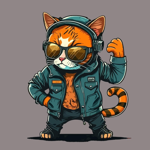 Carácter de gato vectorial para el diseño de camisetas