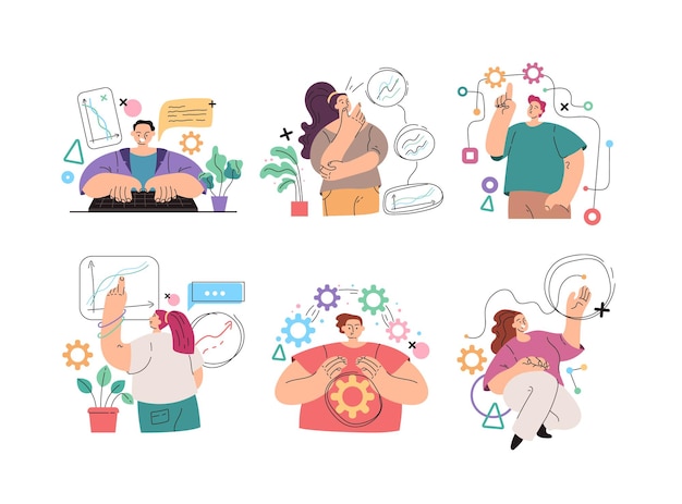 Carácter de gente de negocios haciendo internet actividad empresarial en línea conjunto aislado