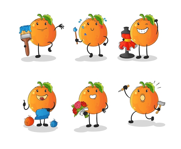 Carácter del grupo de artistas naranja. vector de mascota de dibujos animados