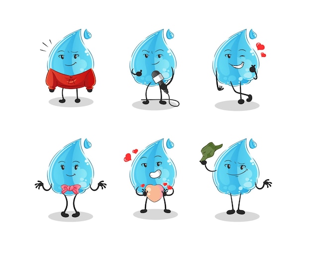 Carácter del grupo de la cultura coreana de la gota de agua. vector de mascota