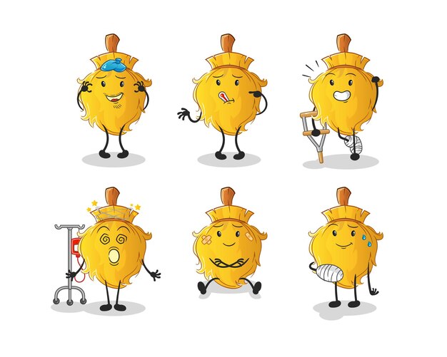 Carácter de grupo enfermo de escoba. vector de mascota de dibujos animados