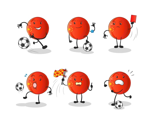 Carácter del grupo de fútbol de la insignia china. vector de mascota de dibujos animados