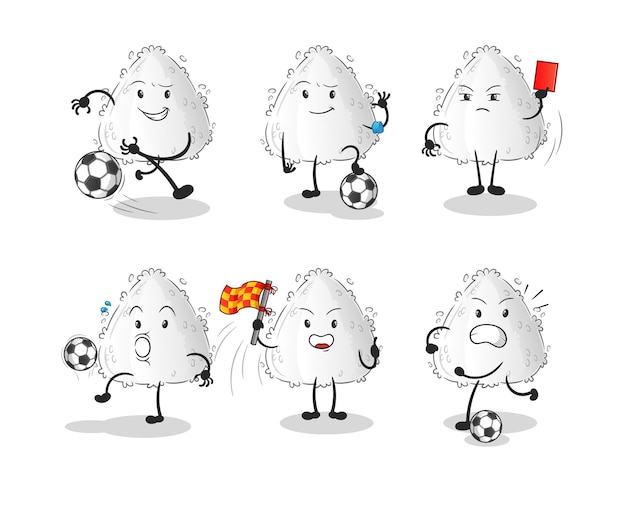 Carácter del grupo de fútbol onigiri. vector de mascota de dibujos animados
