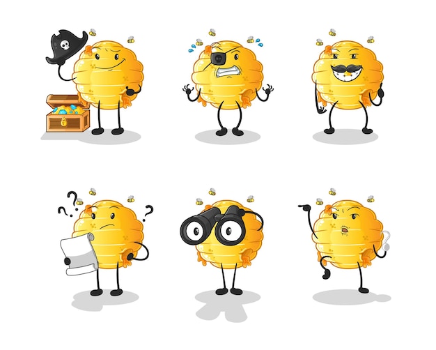 Carácter del grupo Honeycomb Pirate. vector de mascota de dibujos animados