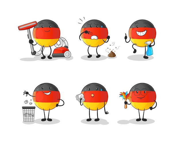 Carácter del grupo de limpieza de bandera alemana. vector de mascota de dibujos animados