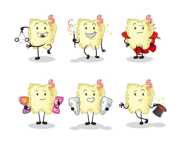 Vector carácter del grupo mágico de caries dental. vector de mascota de dibujos animados