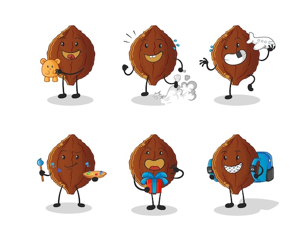 Carácter del grupo de niños de cacao. vector de mascota de dibujos animados