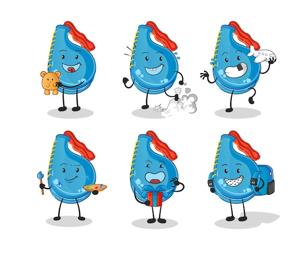 Carácter de grupo de niños Kick pad. vector de mascota de dibujos animados