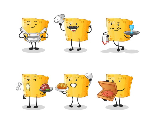 carácter de grupo de restaurante de queso. vector de mascota de dibujos animados