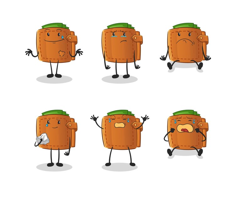 Vector carácter de grupo triste billetera. vector de mascota de dibujos animados