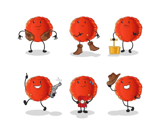 Carácter de grupo de vaquero de tapa de botella. vector de mascota de dibujos animados