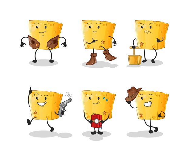 Carácter del grupo de vaqueros de queso. vector de mascota de dibujos animados