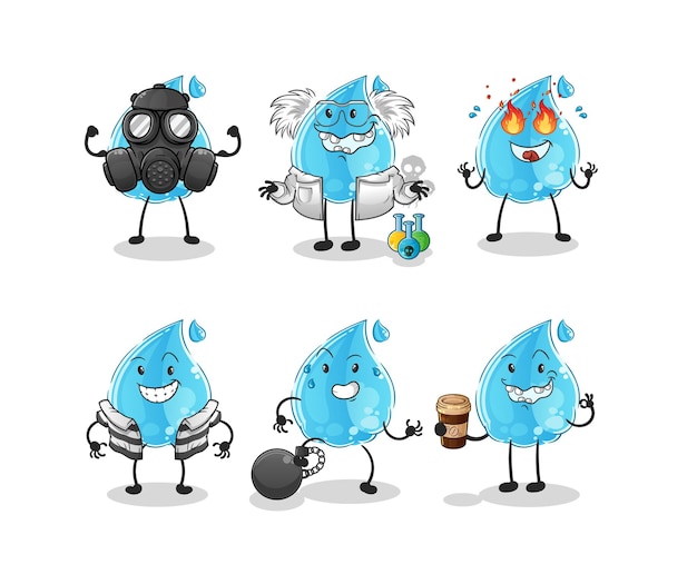 Carácter del grupo de villanos de la gota de agua. vector de mascota de dibujos animados