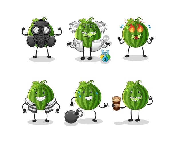 Carácter del grupo de villanos de sandía. vector de mascota de dibujos animados