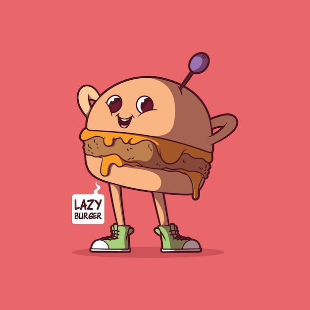 Carácter de hamburguesa chillin en una ilustración de vector de pose. comida rápida, divertido, concepto de diseño de citas.